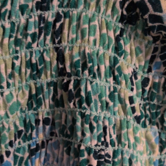 Venezia Green and Blue Smocked Cap Sleeve Blouse - Picture 3 of 5